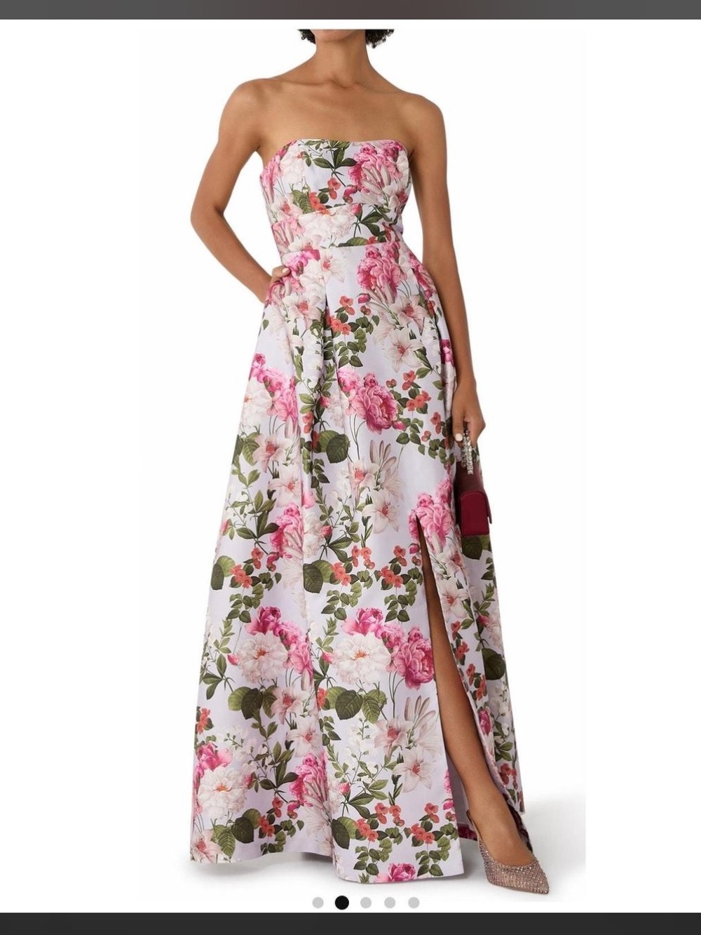 Sachin & Babi Giovanna Strapless pleated Floral-Print Mikado Satin Gown